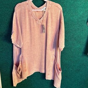 085 NWT Easel Mineral Washed Cotton Gauze Oversized Top